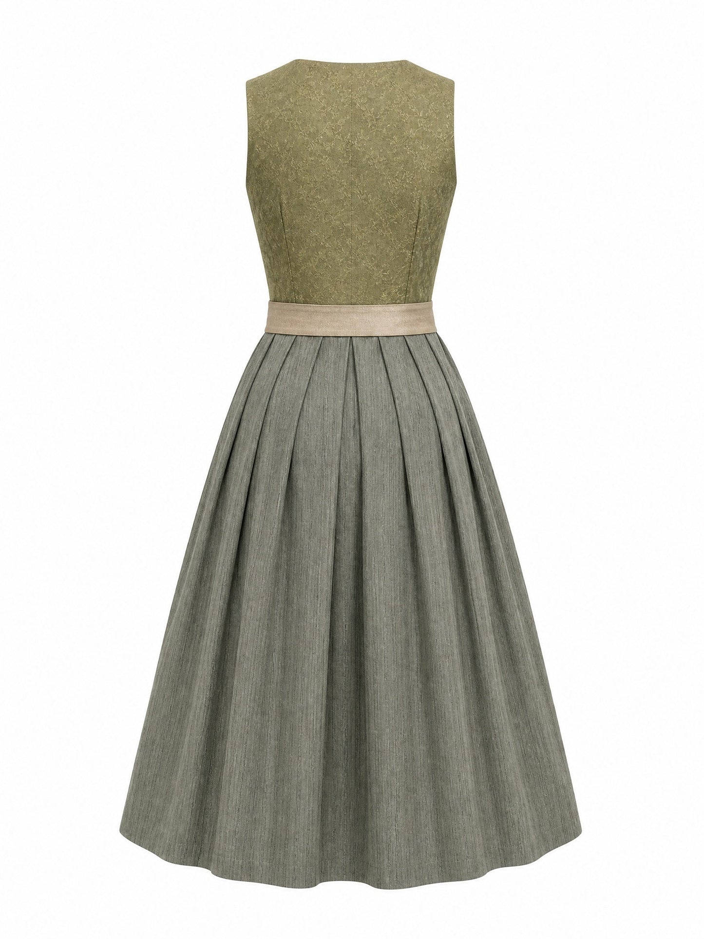 Dirndl Mathilda in Moosgrün mit Warmer Sand Schürze - Rückansicht