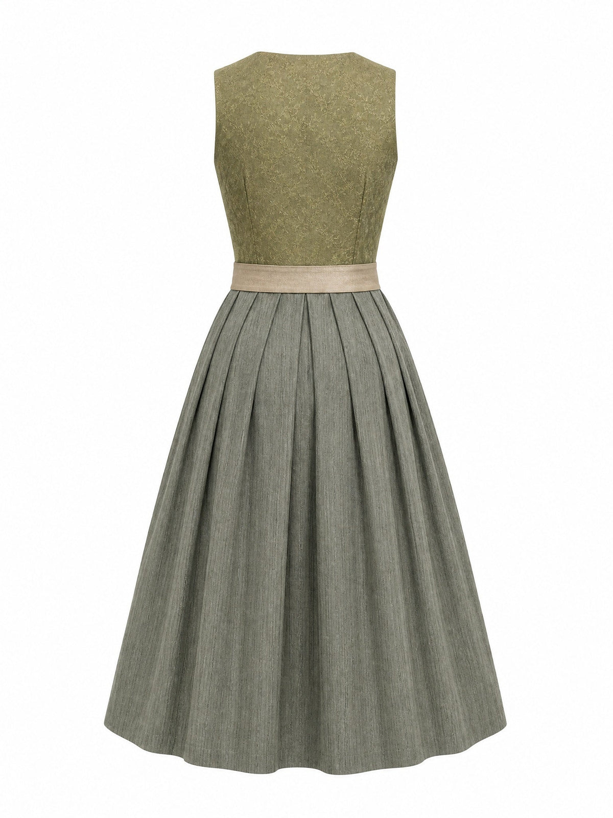 Dirndl Mathilda in Moosgrün mit Warmer Sand Schürze - Rückansicht