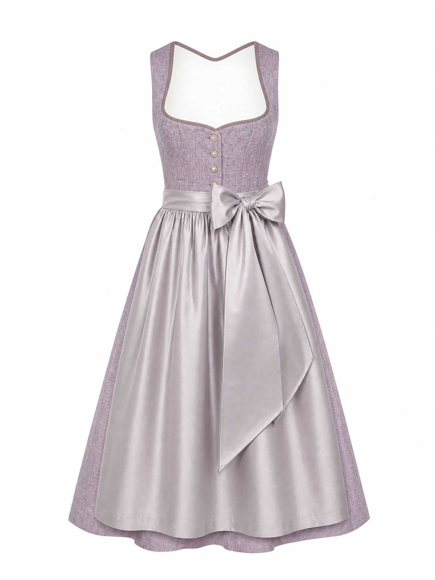 Dirndl Vera in Rauchflieder mit Perlgrau Schürze - Vorderansicht