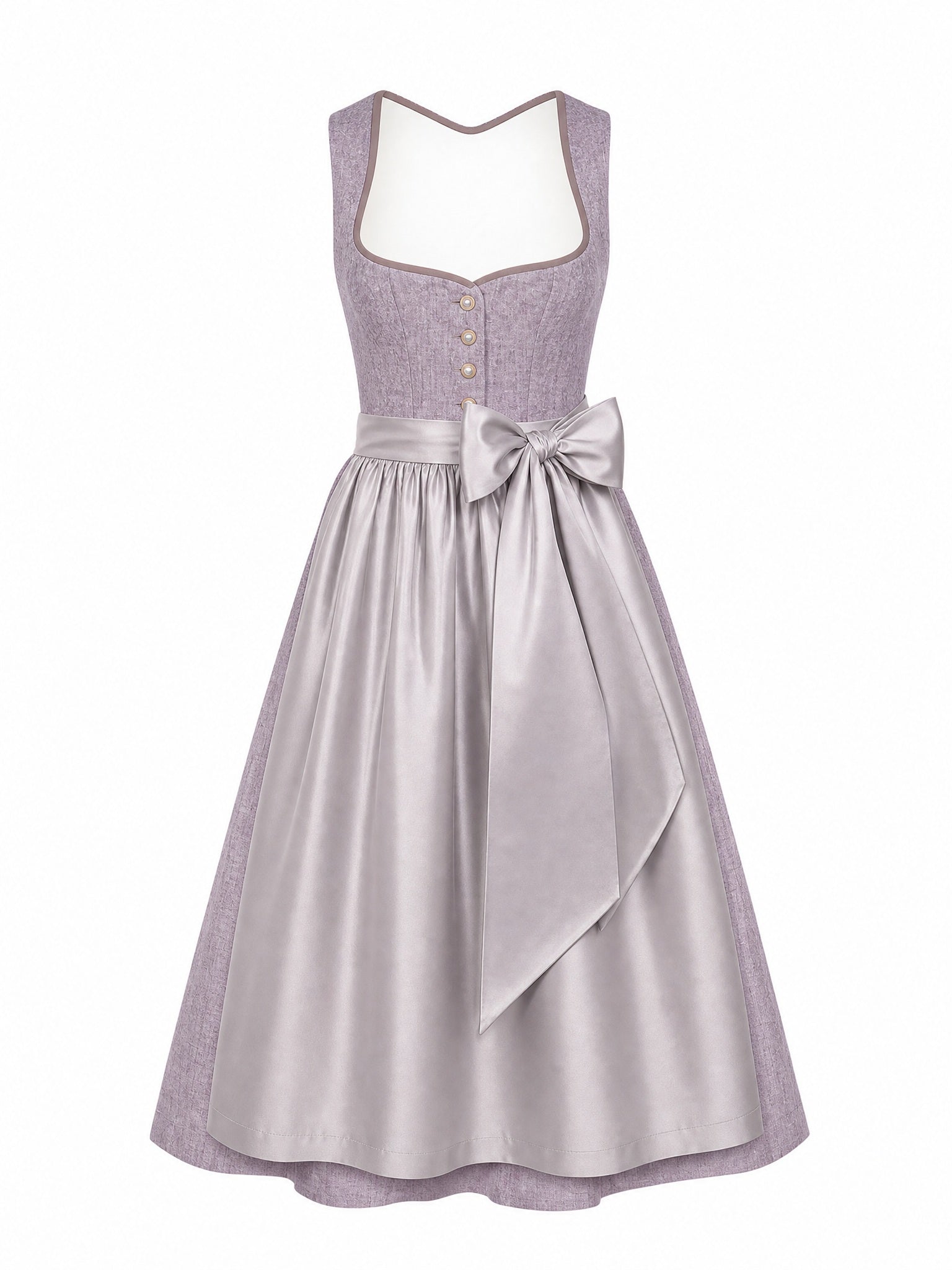 Dirndl Vera in Rauchflieder mit Perlgrau Schürze - Vorderansicht