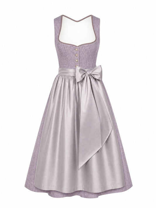 Dirndl Vera in Rauchflieder mit Perlgrau Schürze - Vorderansicht