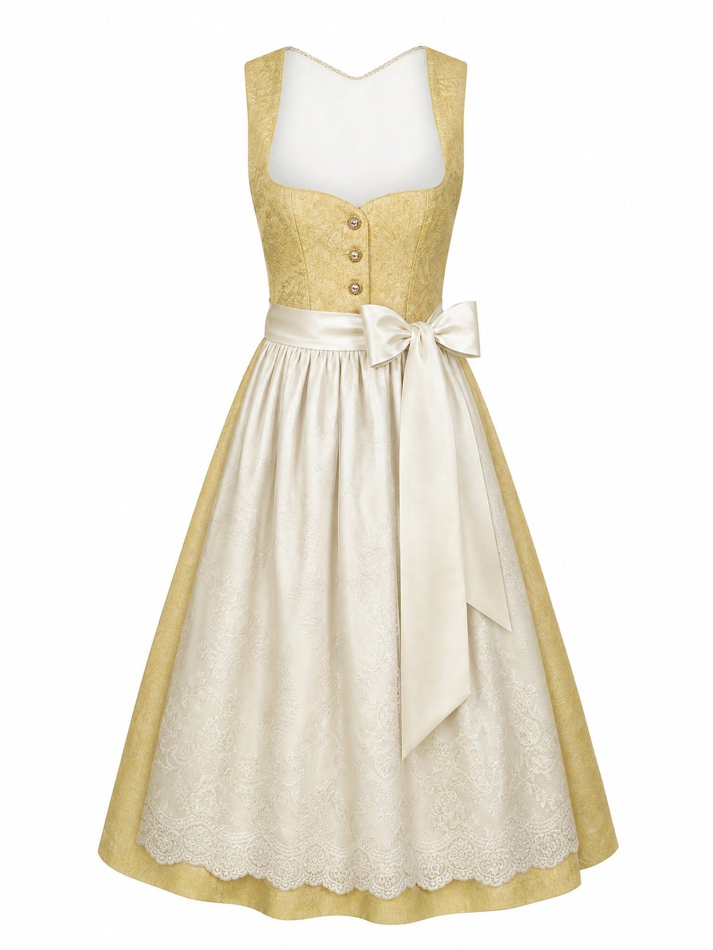Dirndl Daria in Weizengold mit Elfenbein Schürze - Vorderansicht