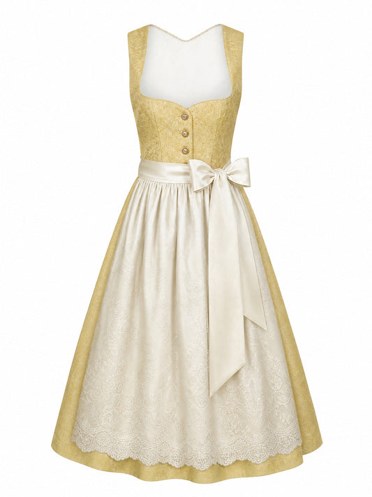 Dirndl Daria in Weizengold mit Elfenbein Schürze - Vorderansicht