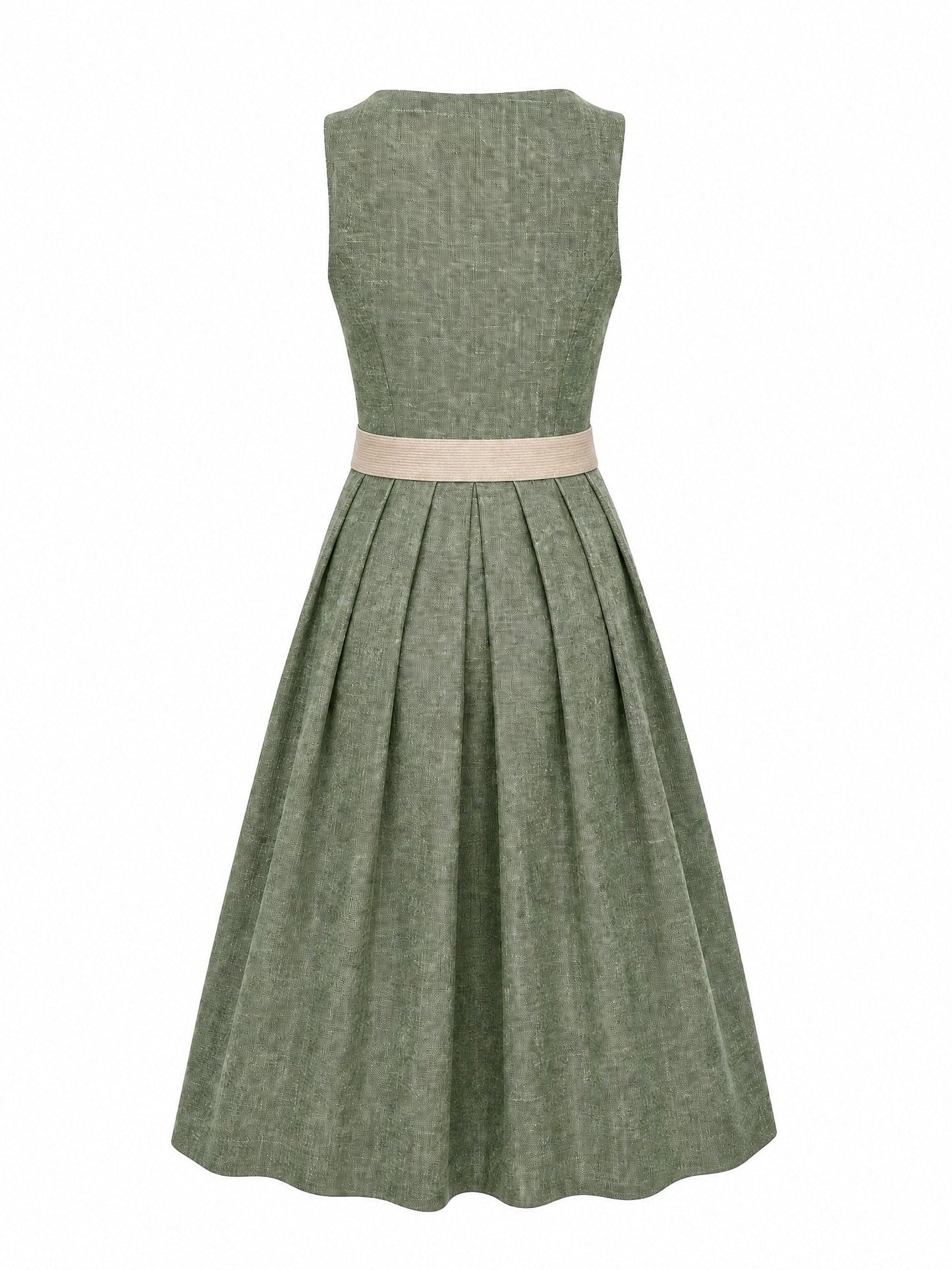 Dirndl Enna in Eukalyptusgrün mit Warmer Sand Schürze - Rückansicht