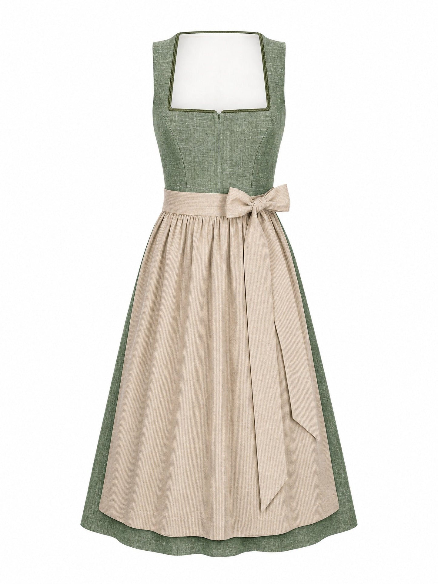 Dirndl Enna in Eukalyptusgrün mit Warmer Sand Schürze - Vorderansicht