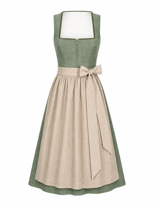 Dirndl Enna in Eukalyptusgrün mit Warmer Sand Schürze - Vorderansicht