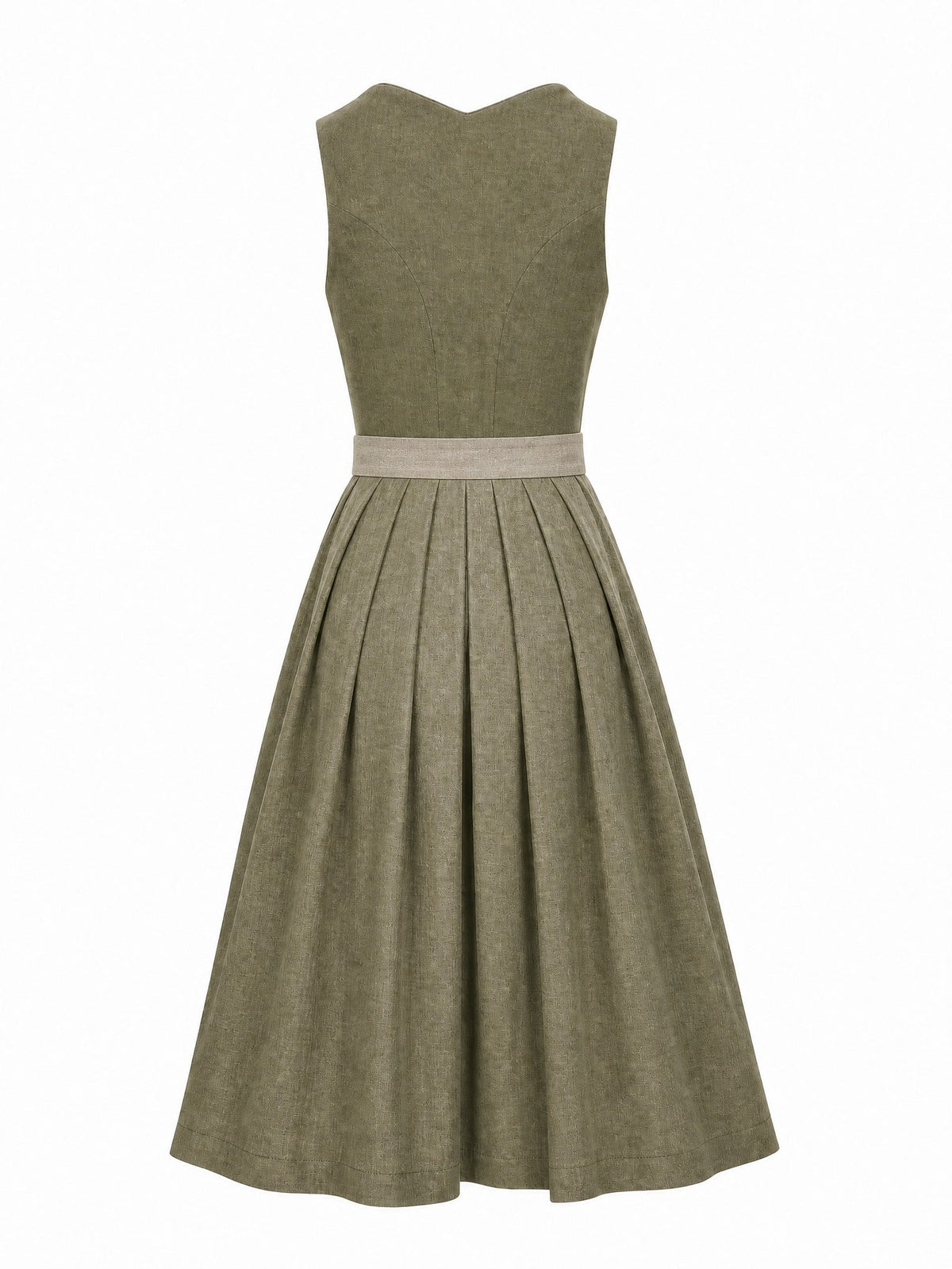 Dirndl Jana in Dunkeloliv mit Flachs Schürze - Rückansicht