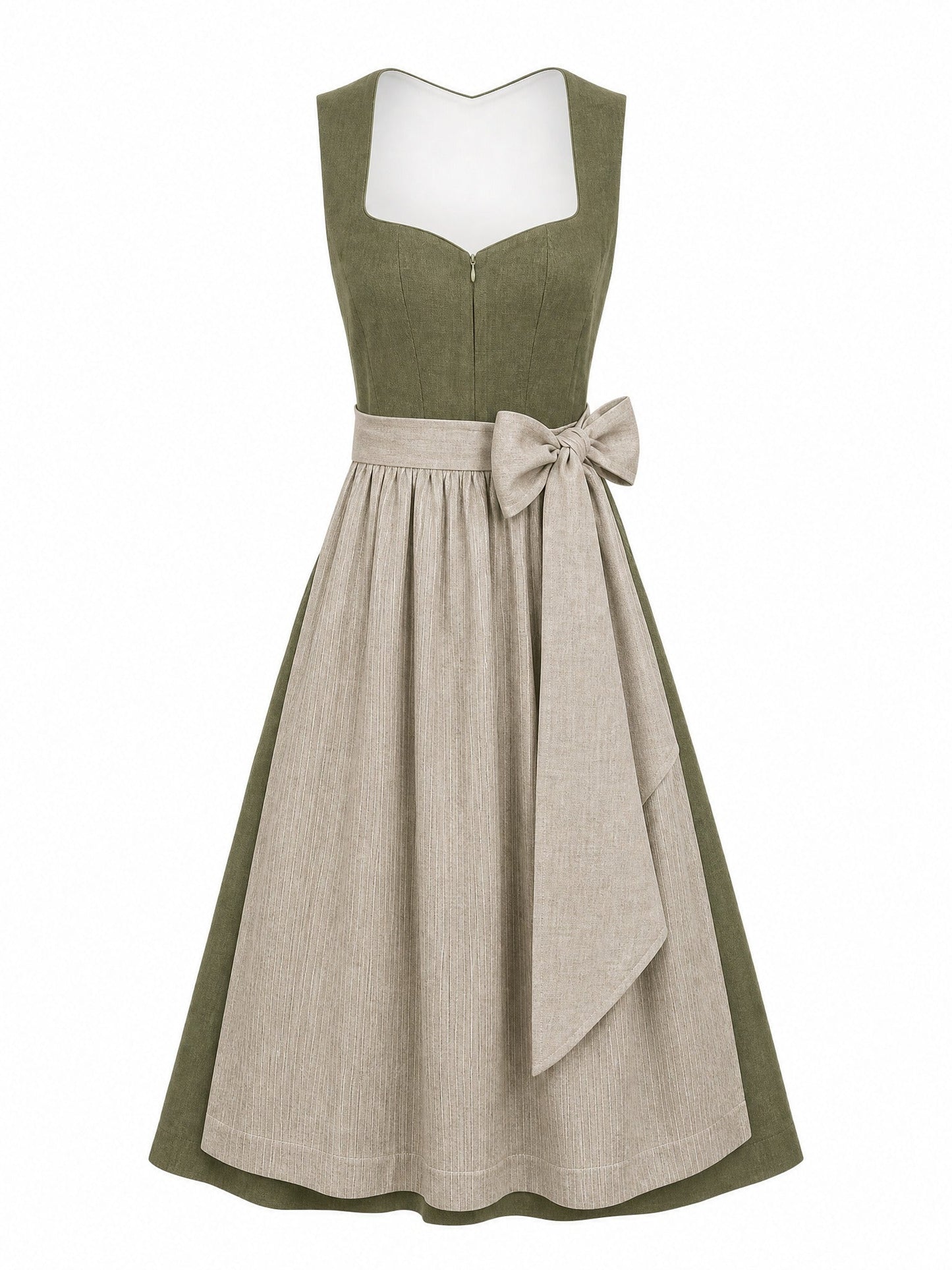 Dirndl Jana in Dunkeloliv mit Flachs Schürze - Vorderansicht