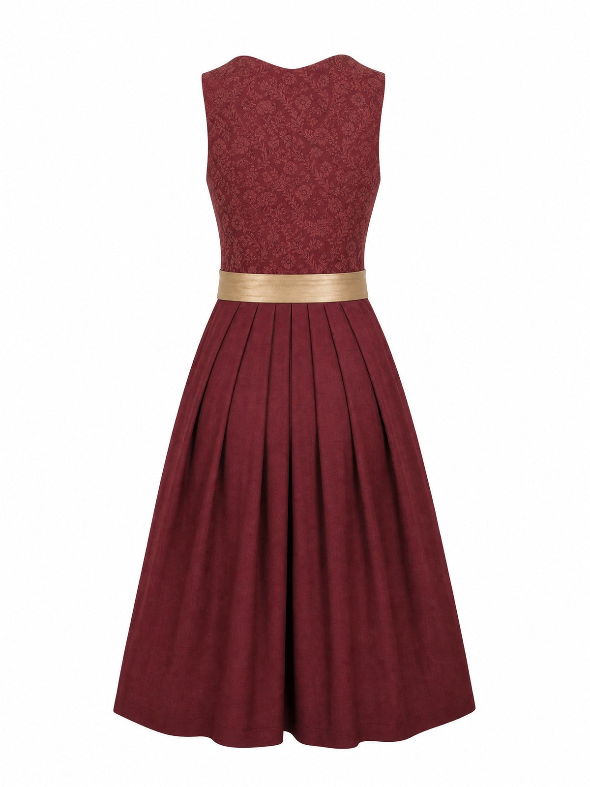 Dirndl Lara in Cranberryrot mit Antikgold Schürze - Rückansicht