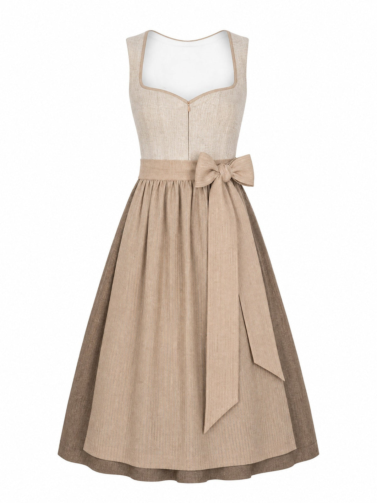 Dirndl Lia in Haferbeige mit Warmer Sand Schürze - Vorderansicht