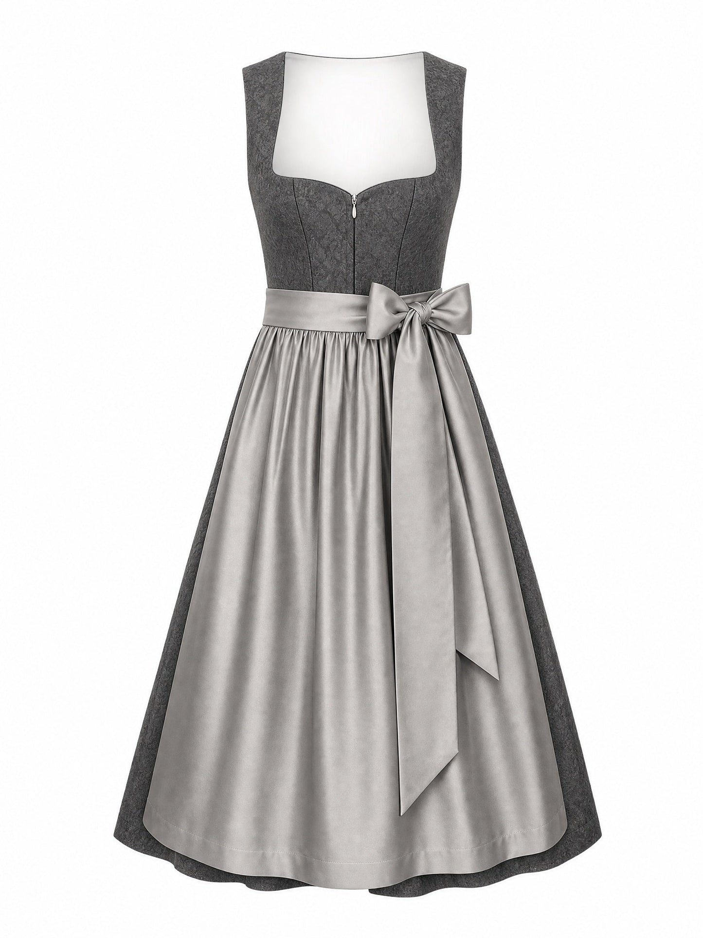 Dirndl Mina in Graphit mit Perlgrau Schürze - Vorderansicht