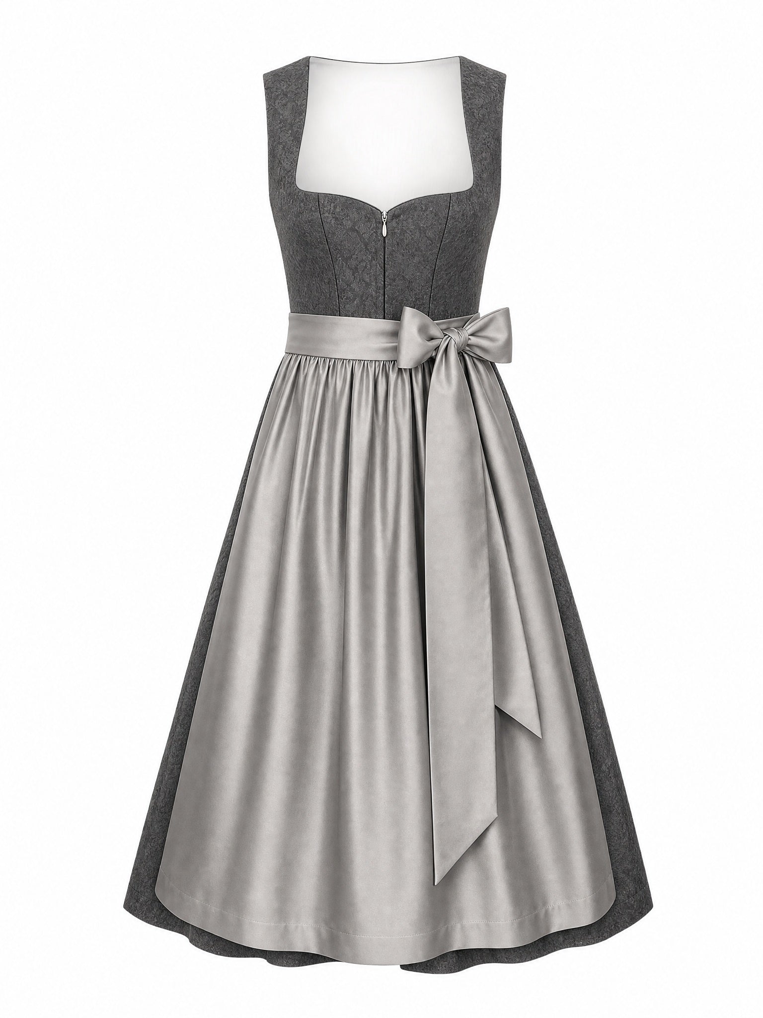 Dirndl Mina in Graphit mit Perlgrau Schürze - Vorderansicht