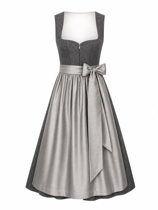 Dirndl Mina in Graphit mit Perlgrau Schürze - Vorderansicht