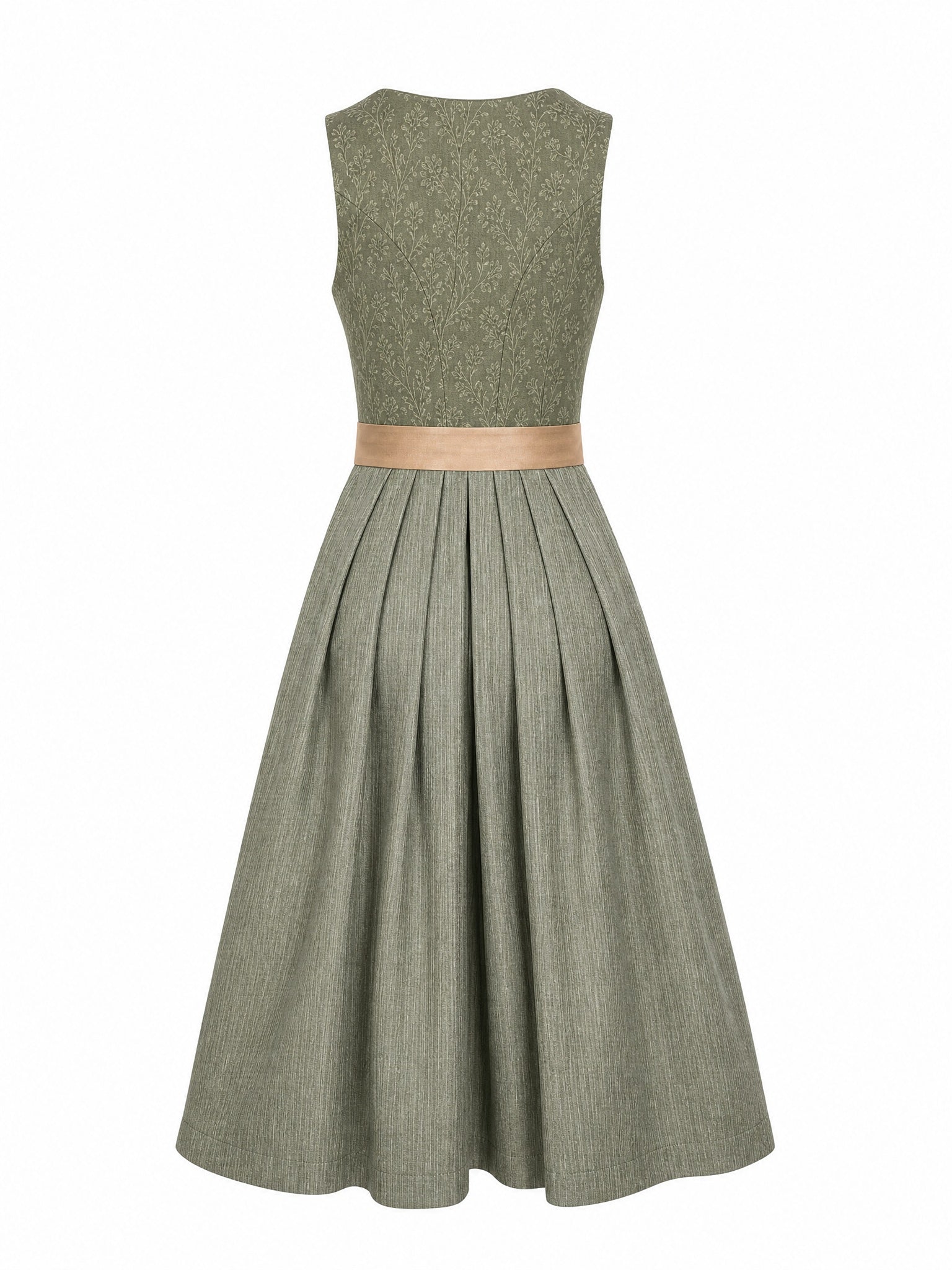 Dirndl Rica in Moosgrün mit Warmer Sand Schürze - Rückansicht