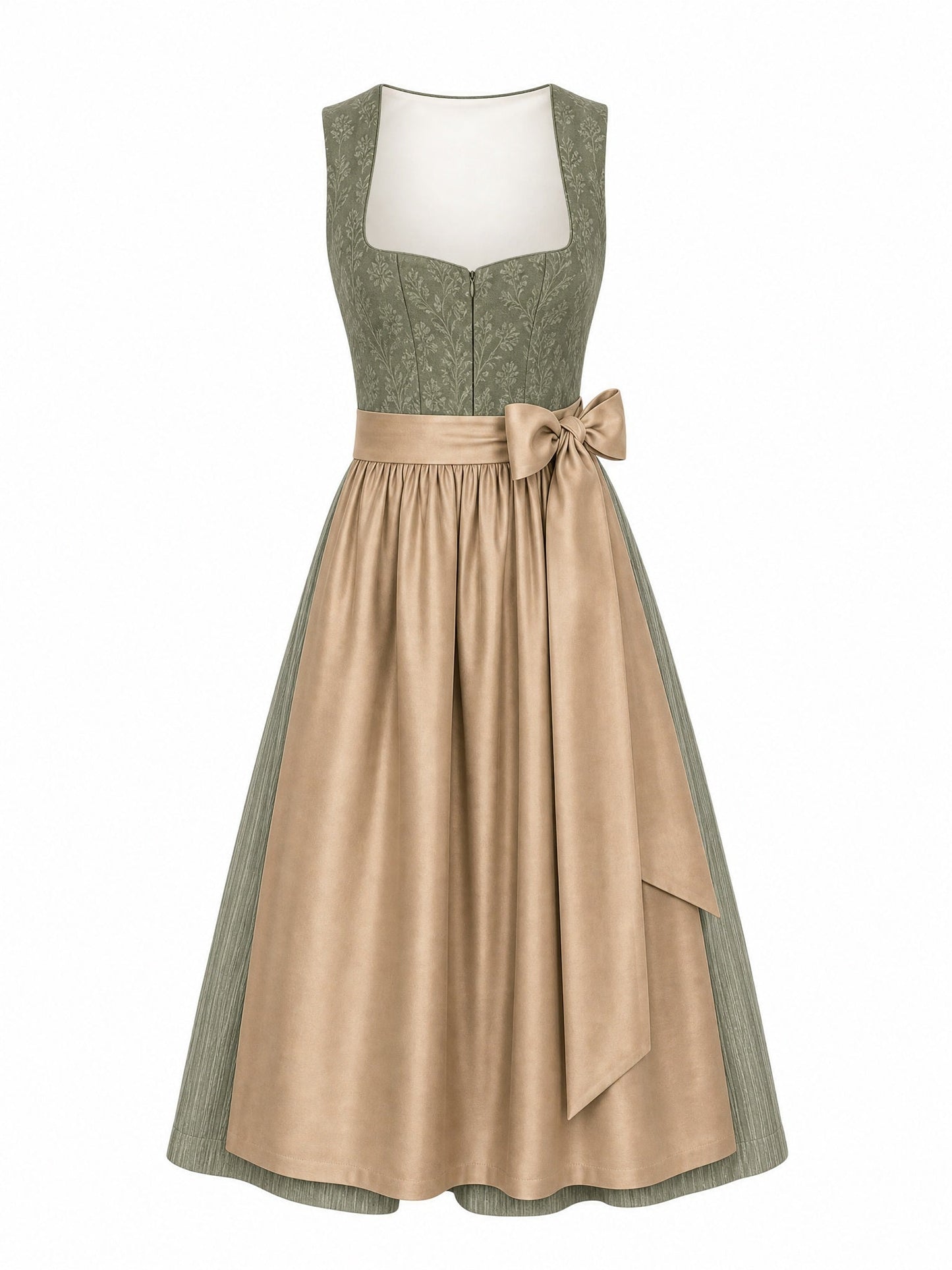 Dirndl Rica in Moosgrün mit Warmer Sand Schürze - Vorderansicht