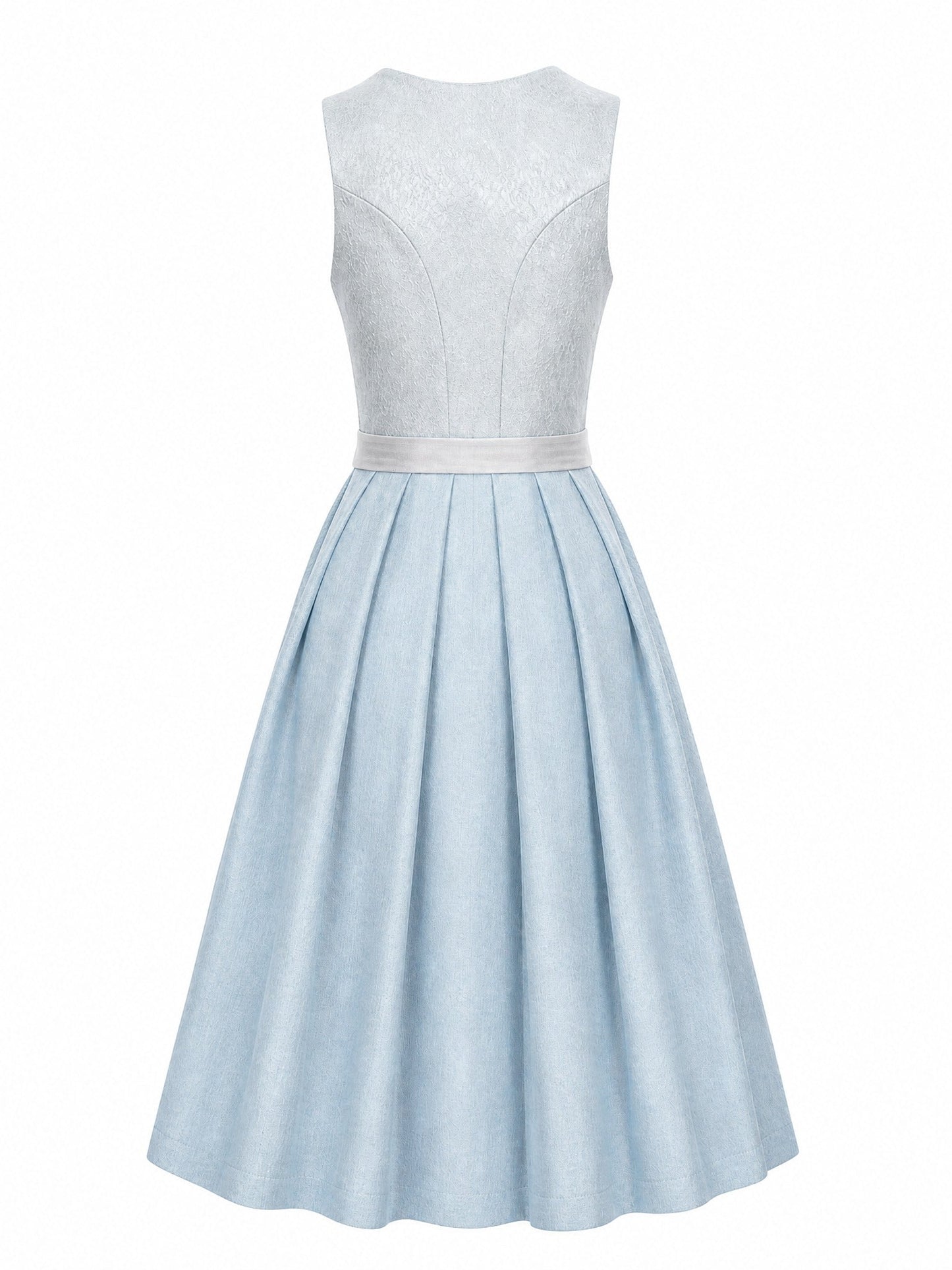 Dirndl Rosalie in Eisblau mit Perlgrau Schürze - Rückansicht