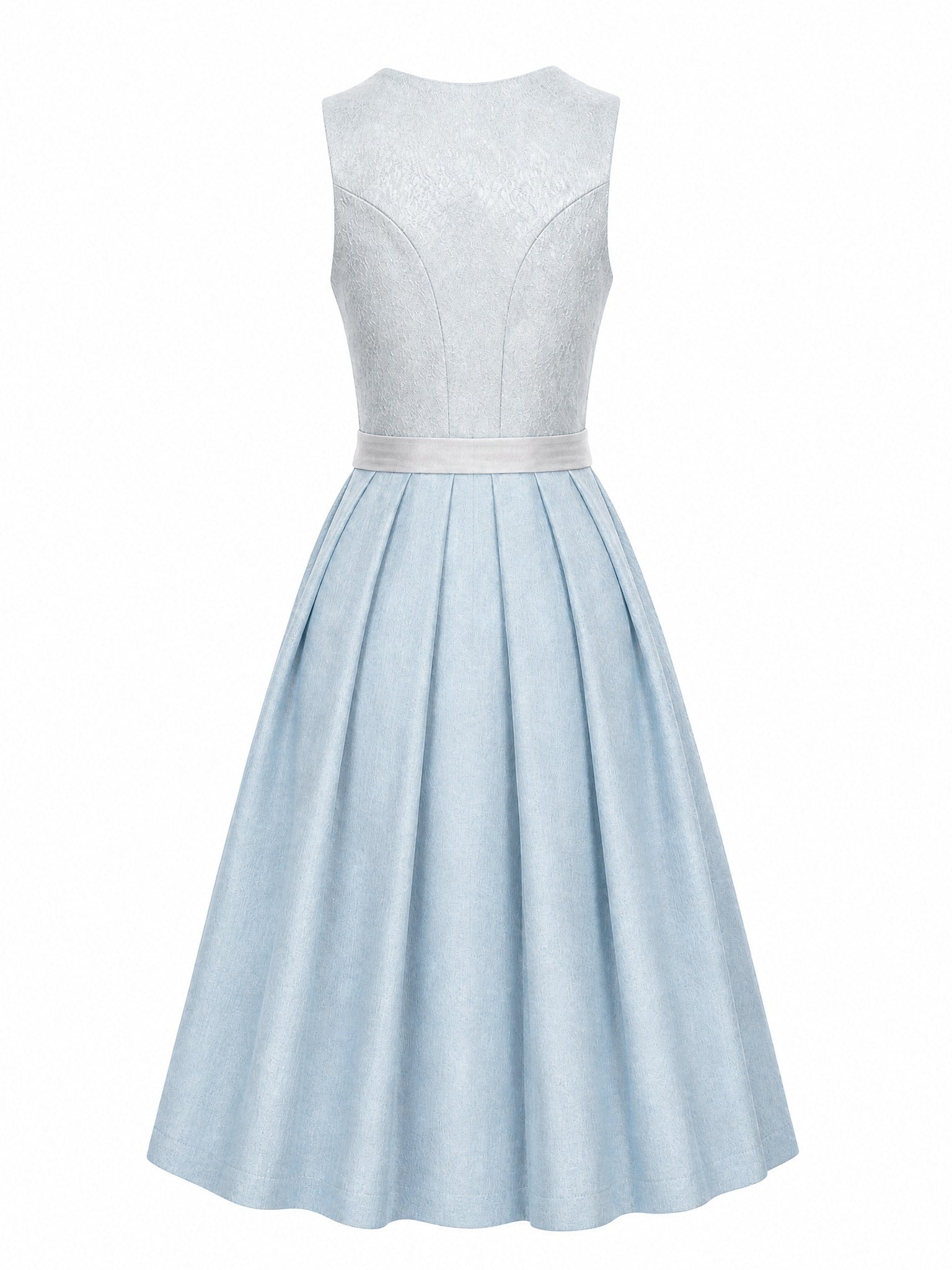 Dirndl Rosalie in Eisblau mit Perlgrau Schürze - Rückansicht