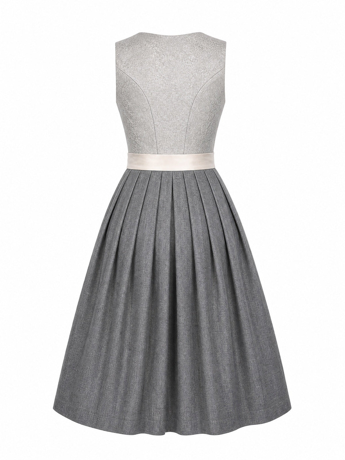 Dirndl Zoe in Perlgrau mit Elfenbein Schürze - Rückansicht