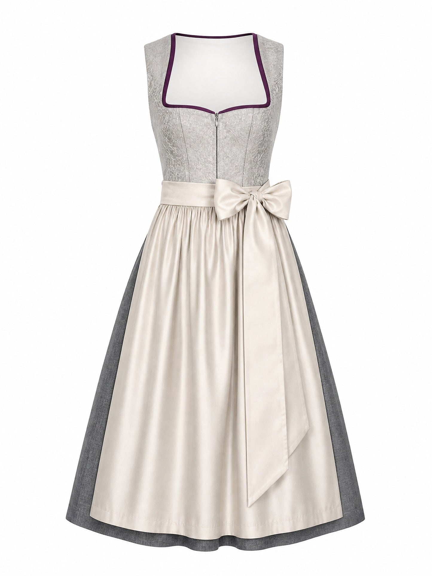 Dirndl Zoe in Perlgrau mit Elfenbein Schürze - Vorderansicht