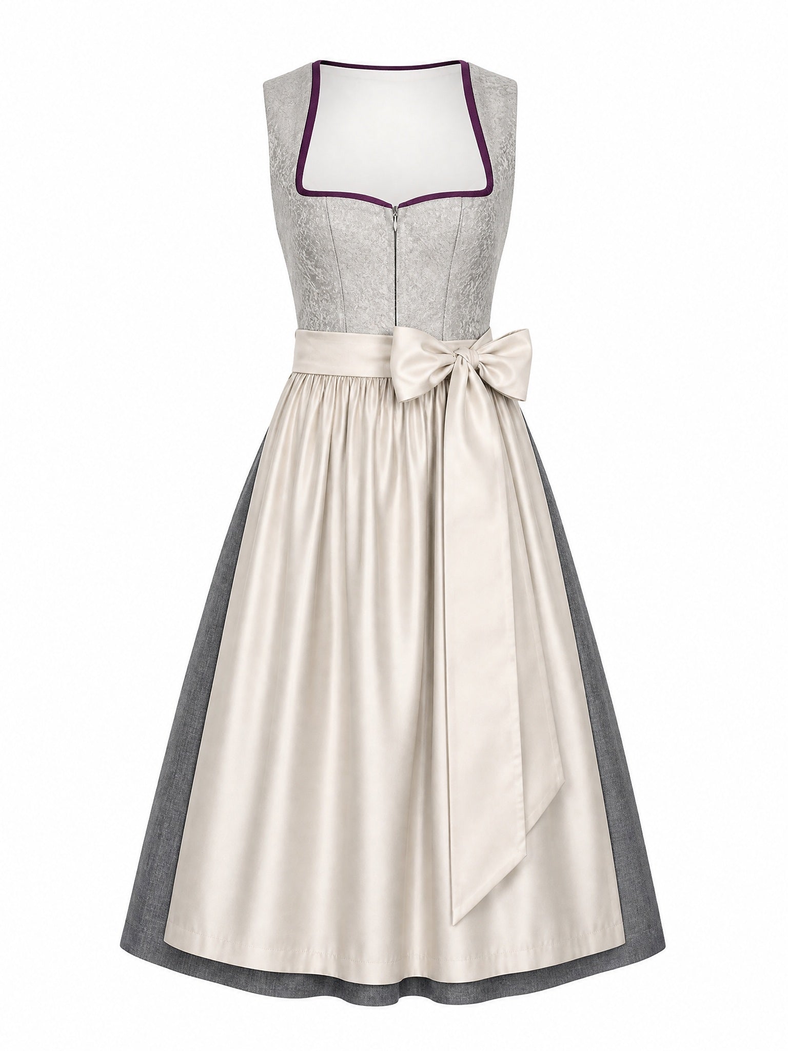 Dirndl Zoe in Perlgrau mit Elfenbein Schürze - Vorderansicht