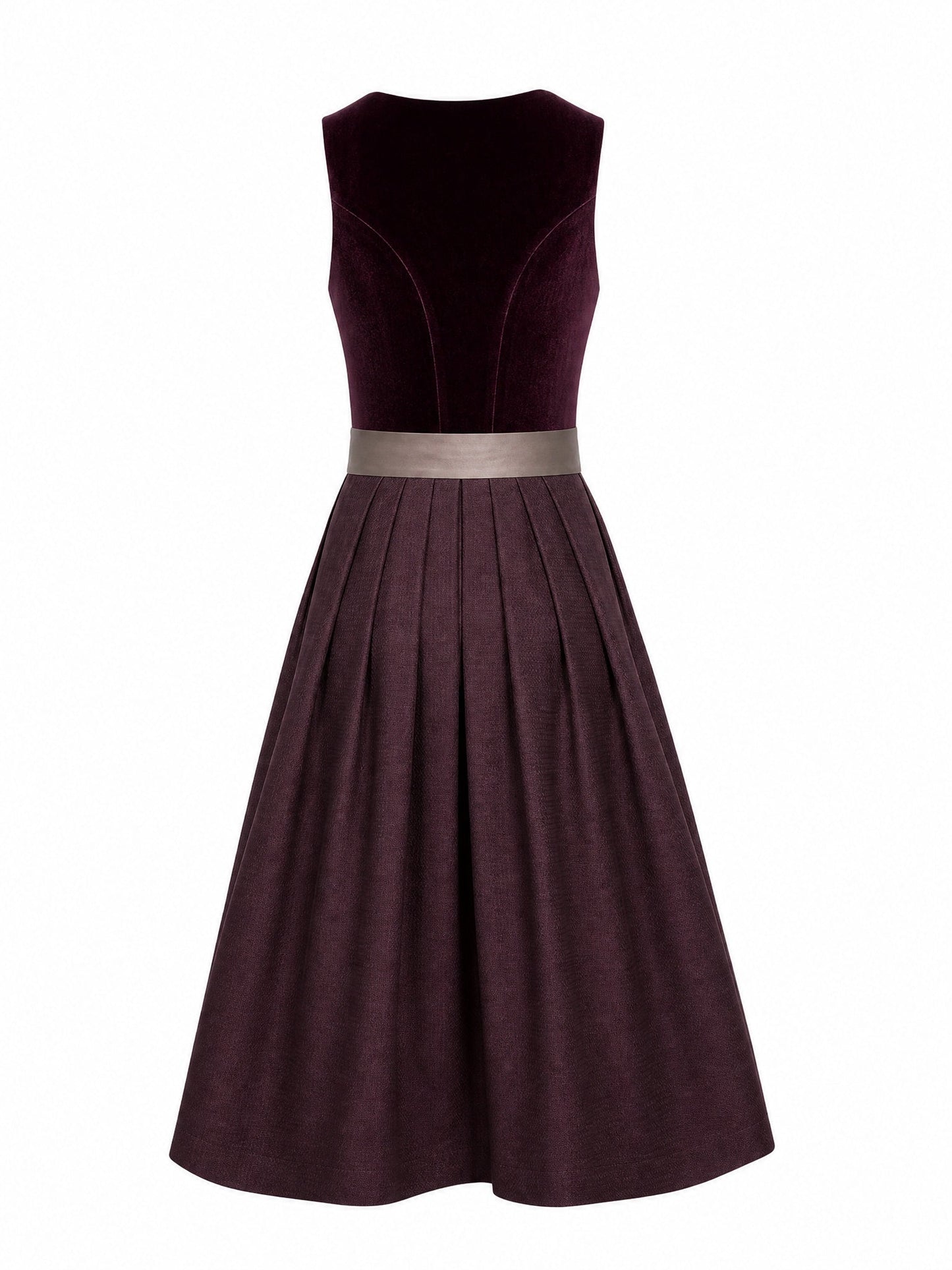 Dirndl Carolin in Brombeere mit Taupe Schürze - Rückansicht