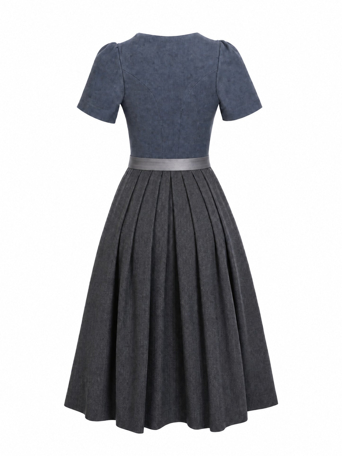 Dirndl Emilia in Stahlblau mit Sturmgrau Schürze - Rückansicht