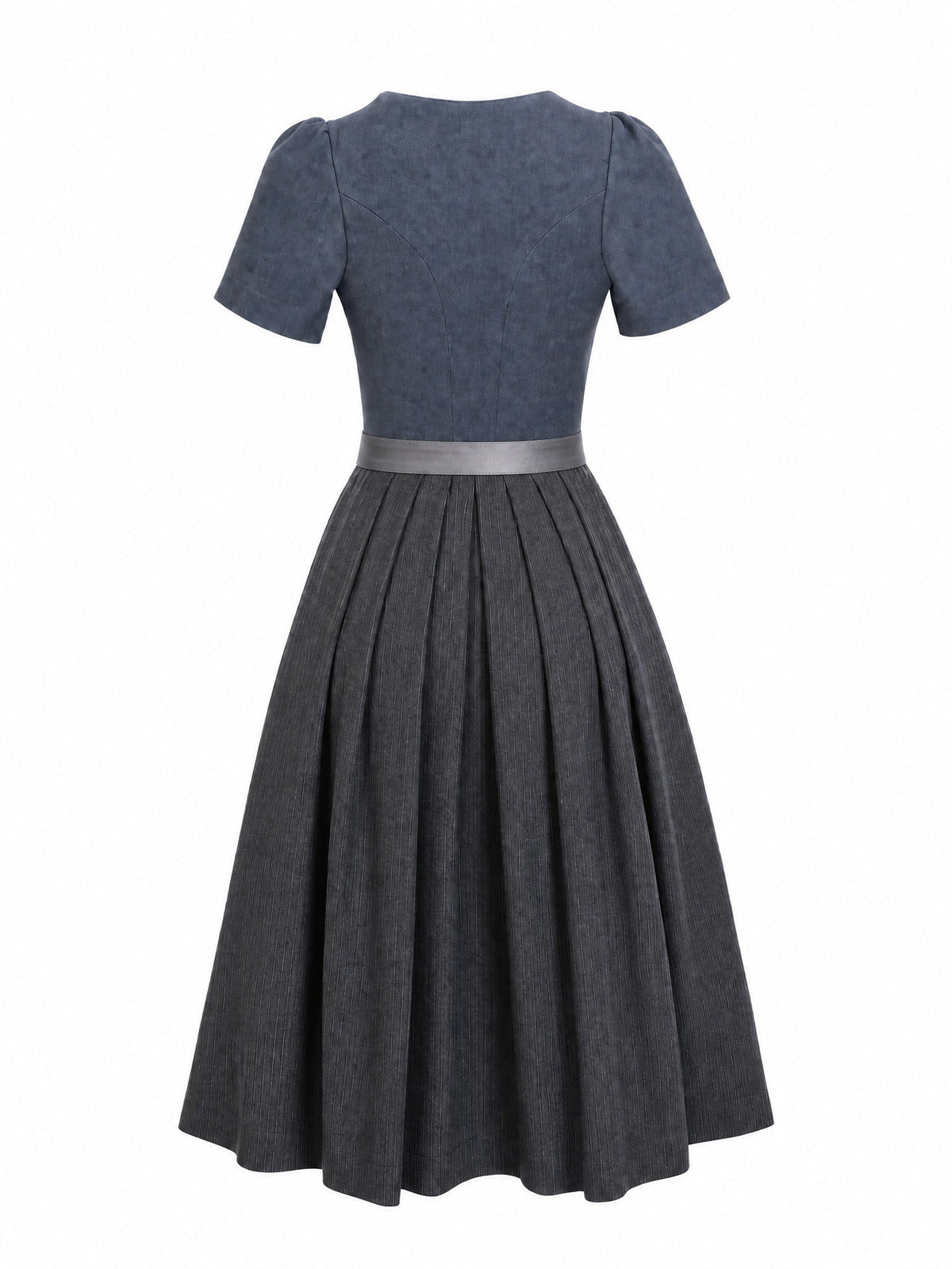 Dirndl Emilia in Stahlblau mit Sturmgrau Schürze - Rückansicht
