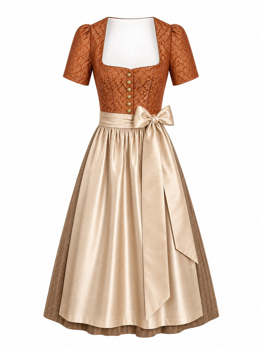 Dirndl Freya in Sienabraun mit Champagner Schürze - Vorderansicht