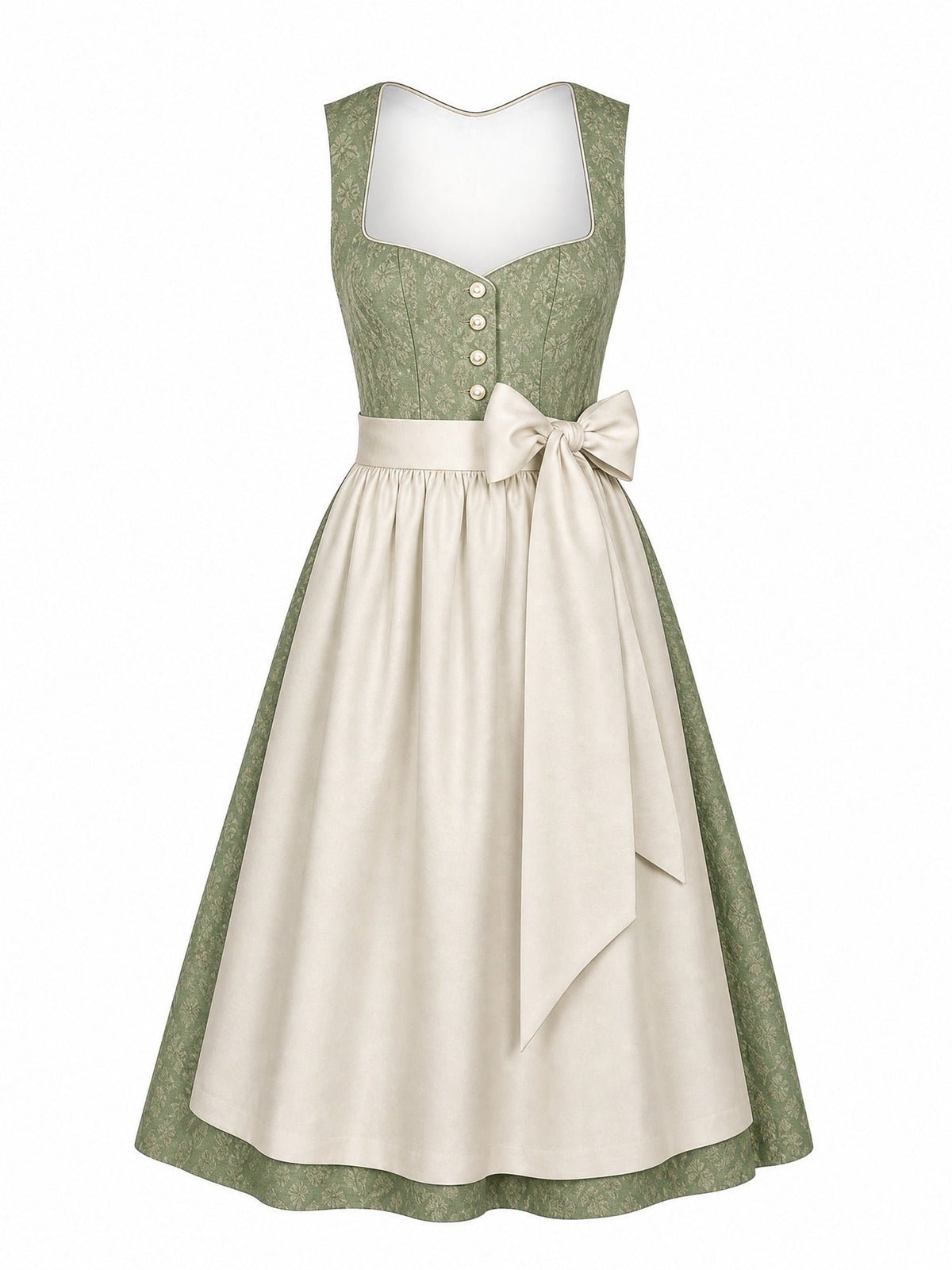 Dirndl Julia in Mineralgrün mit Elfenbein Schürze - Vorderansicht