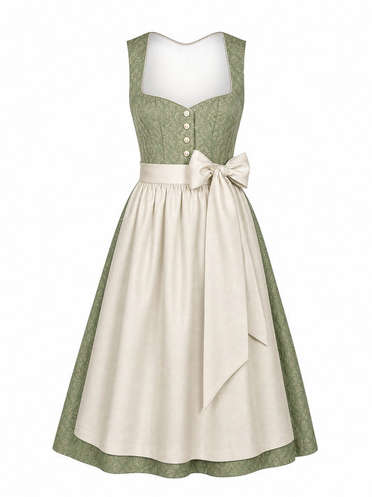 Dirndl Julia in Mineralgrün mit Elfenbein Schürze - Vorderansicht