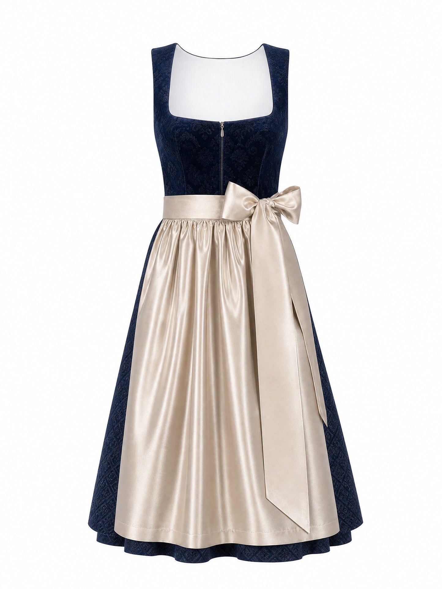 Dirndl Lena in Mitternachtsblau mit Champagner Schürze - Vorderansicht