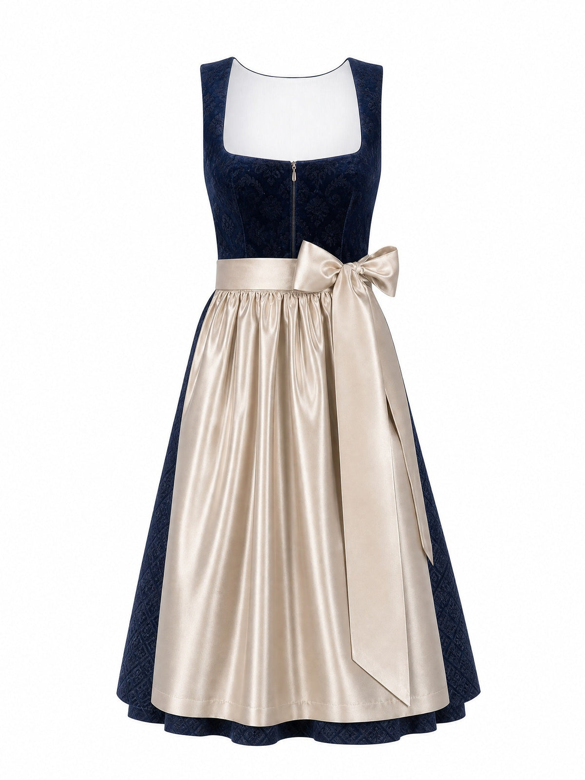 Dirndl Lena in Mitternachtsblau mit Champagner Schürze - Vorderansicht