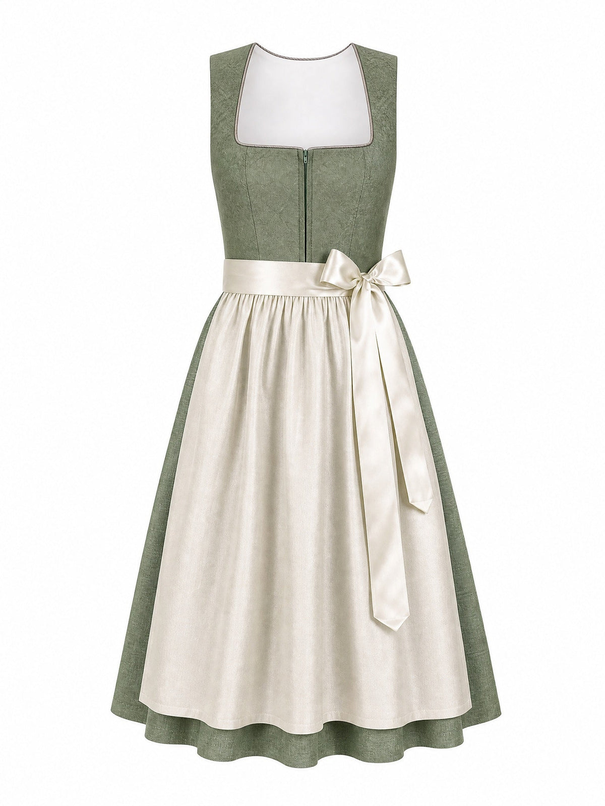 Dirndl Romy in Mineralgrün mit Elfenbein Schürze - Vorderansicht