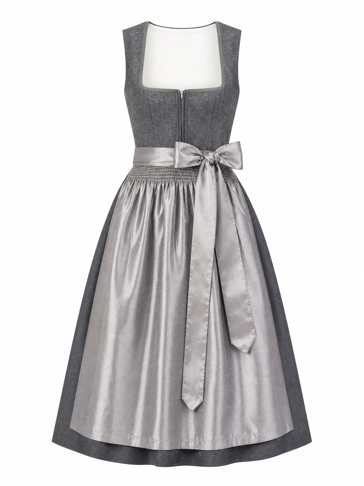 Dirndl Sophia in Graphit mit Perlgrau Schürze - Vorderansicht