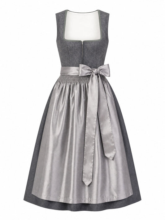Dirndl Sophia in Graphit mit Perlgrau Schürze - Vorderansicht